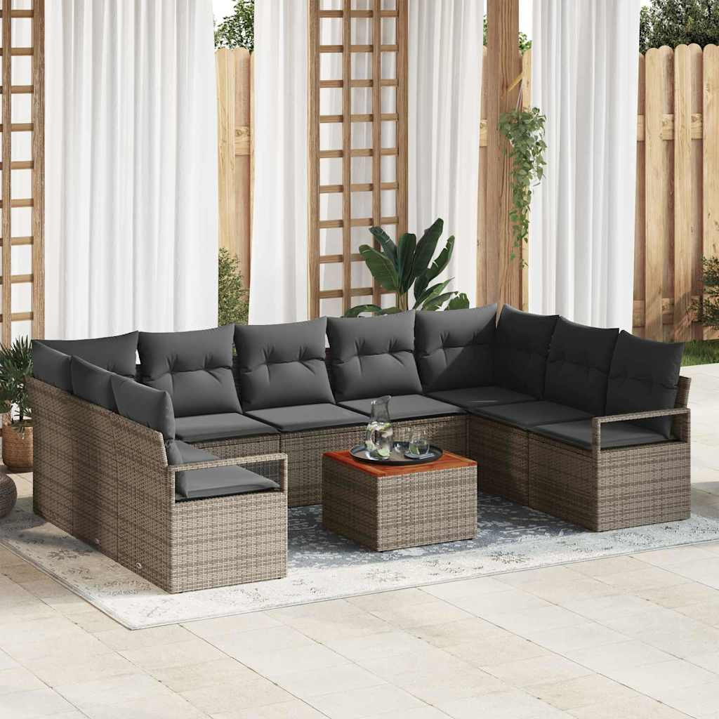 vidaXL Gartensofa-set mit Speicher 10 pcs Grau Poly-Rattan