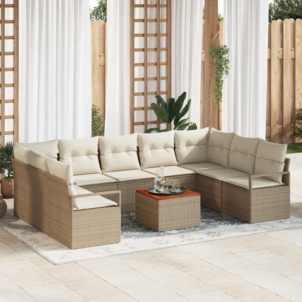 vidaXL Gartensofa-set mit Speicher 10 pcs Beige und Creme Poly-Rattan
