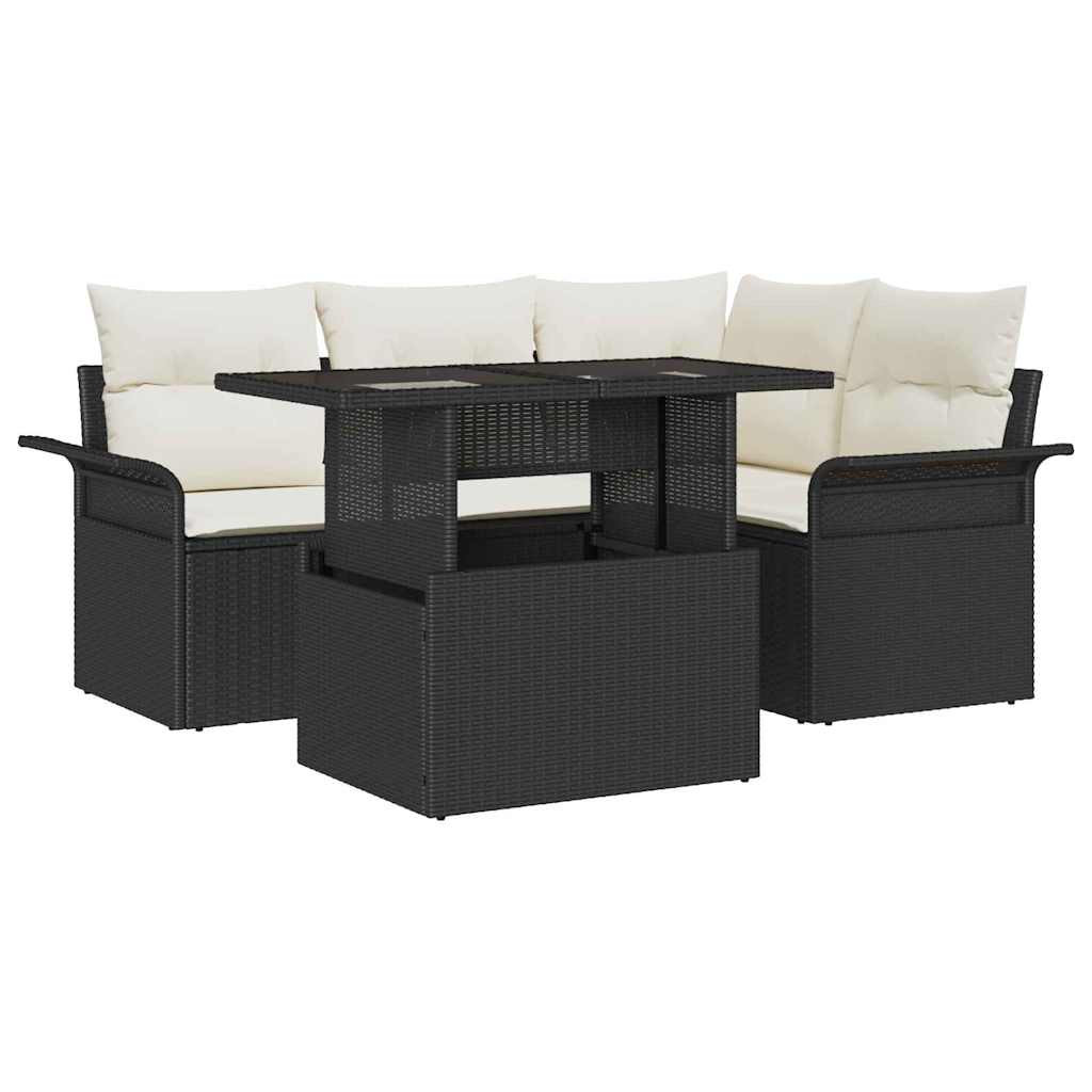 vidaXL Gartensofa-set mit Kissen 5 pcs Schwarz Poly Rattan