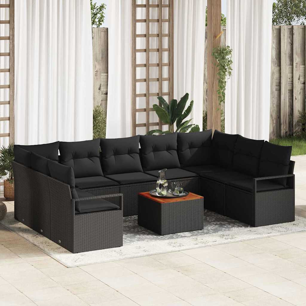 vidaXL Gartensofa-set mit Speicher 10 pcs Schwarz Poly-Rattan