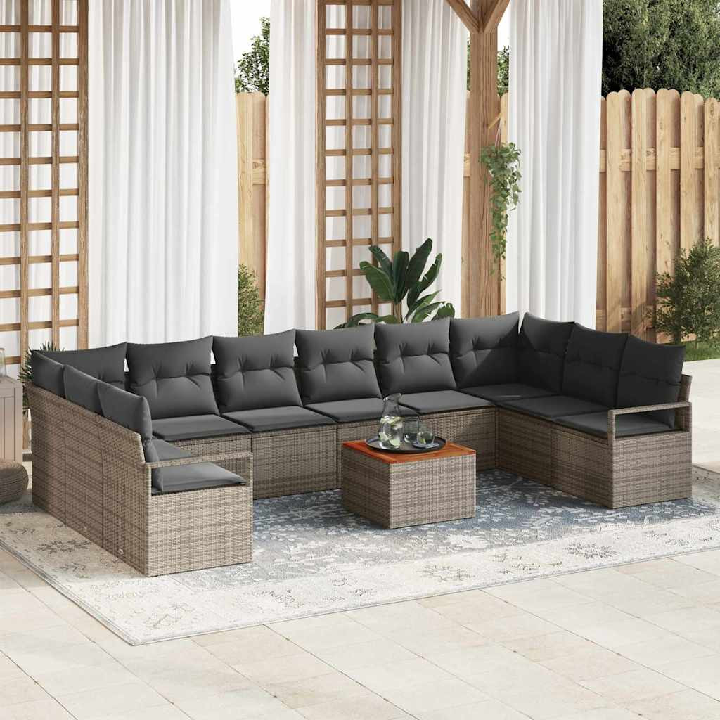 vidaXL Gartensofa-set mit Speicher 11 pcs Grau Poly-Rattan