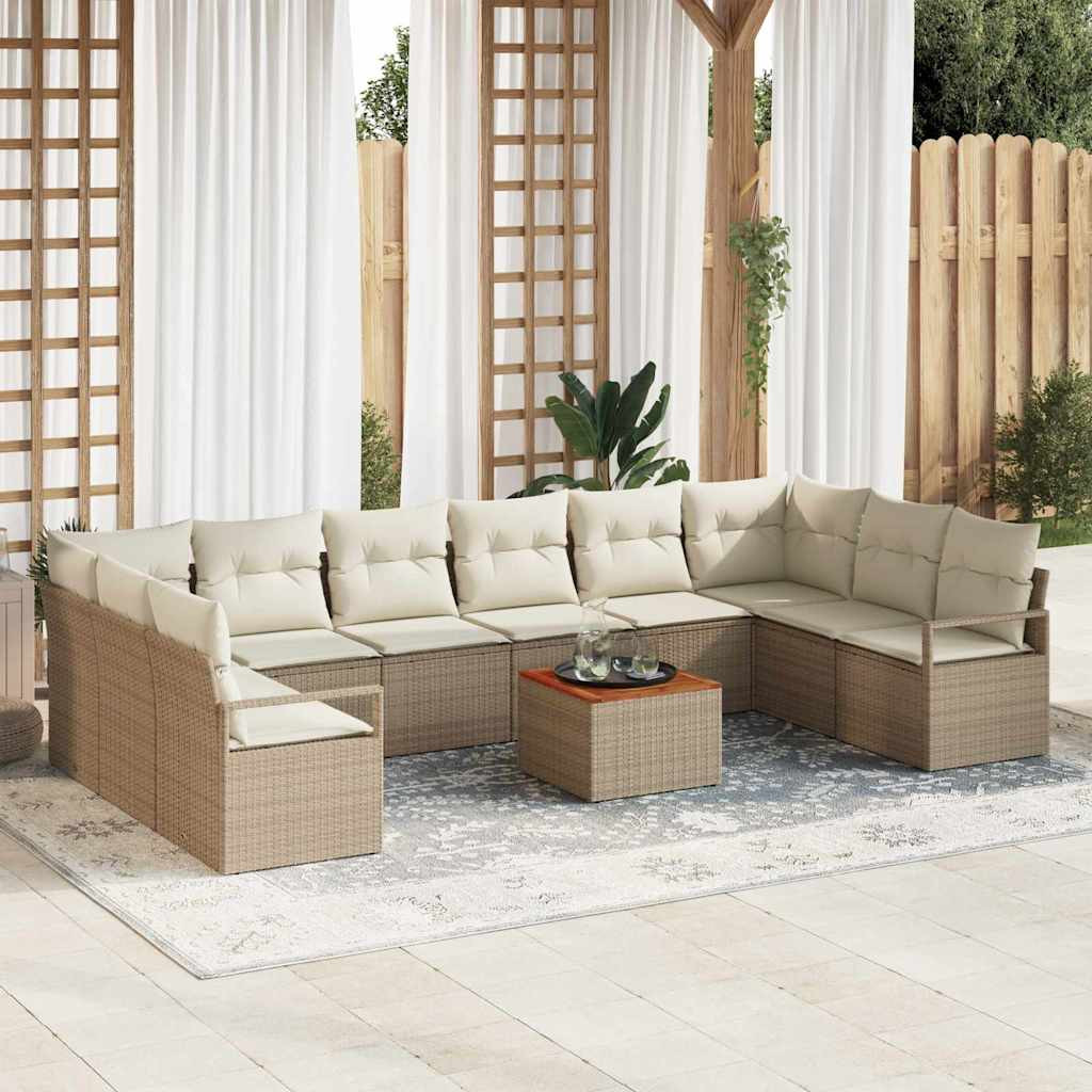 vidaXL Gartensofa-set mit Speicher 11 pcs Beige und Creme Poly-Rattan