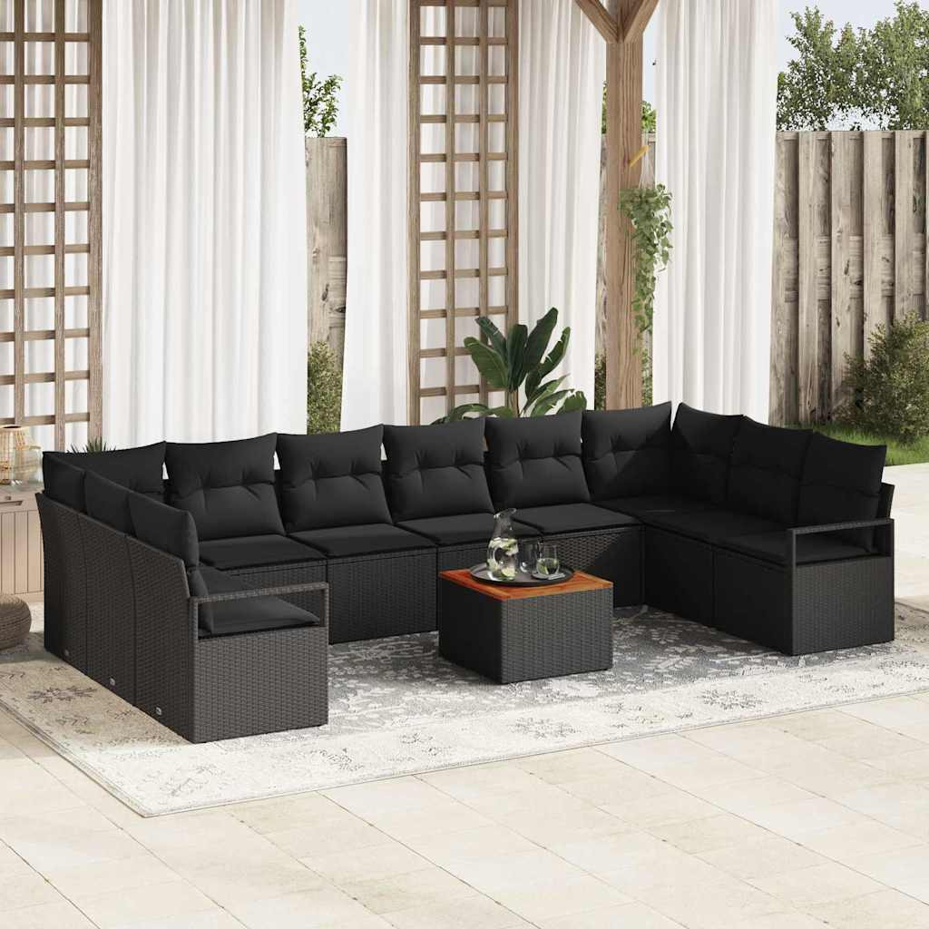 vidaXL Gartensofa-set mit Speicher 11 pcs Schwarz Poly-Rattan