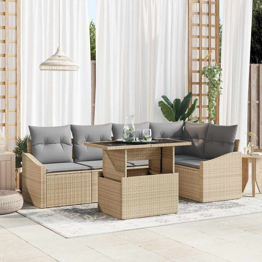vidaXL Garten-Sofa-Set mit Kissen mit Kissen 6 pcs Beige und Hellgrau