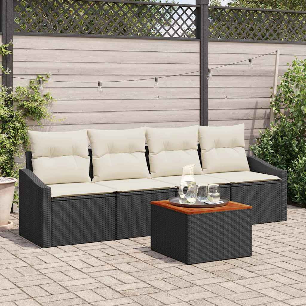 vidaXL Gartensofa-set mit Speicher 5 pcs Schwarz und Creme Poly-Rattan