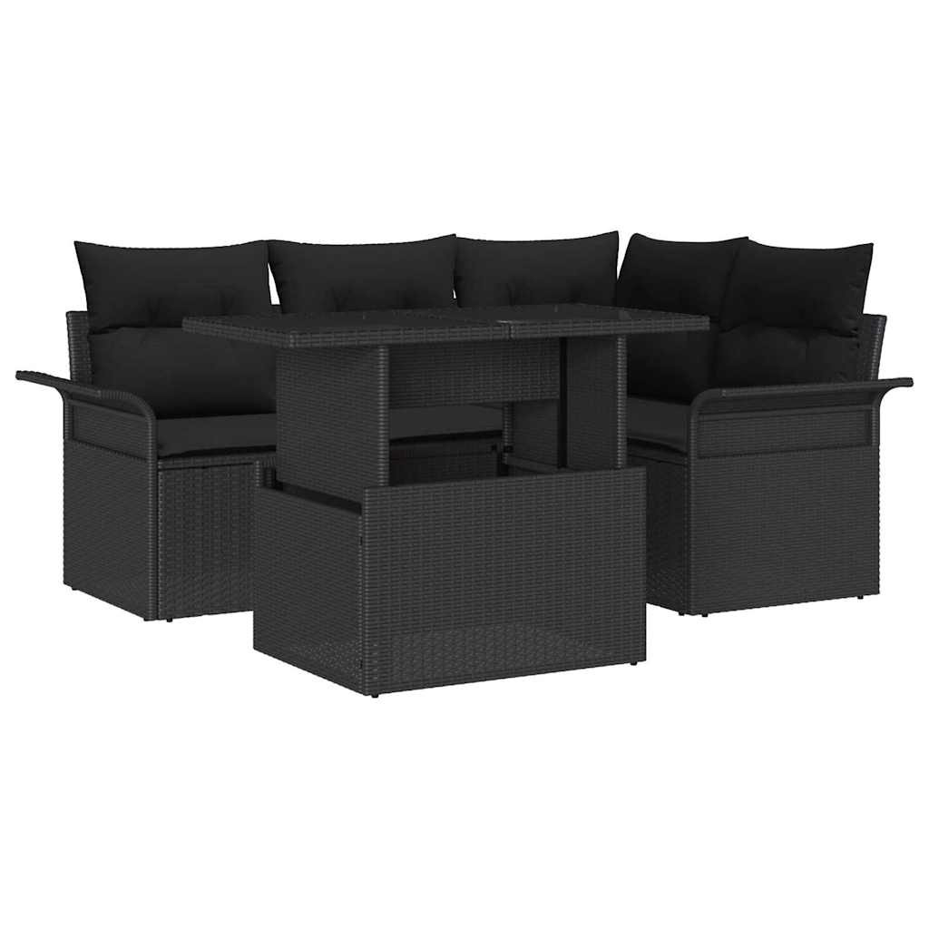 vidaXL Gartensofa-set mit Kissen 5 pcs Schwarz Poly Rattan
