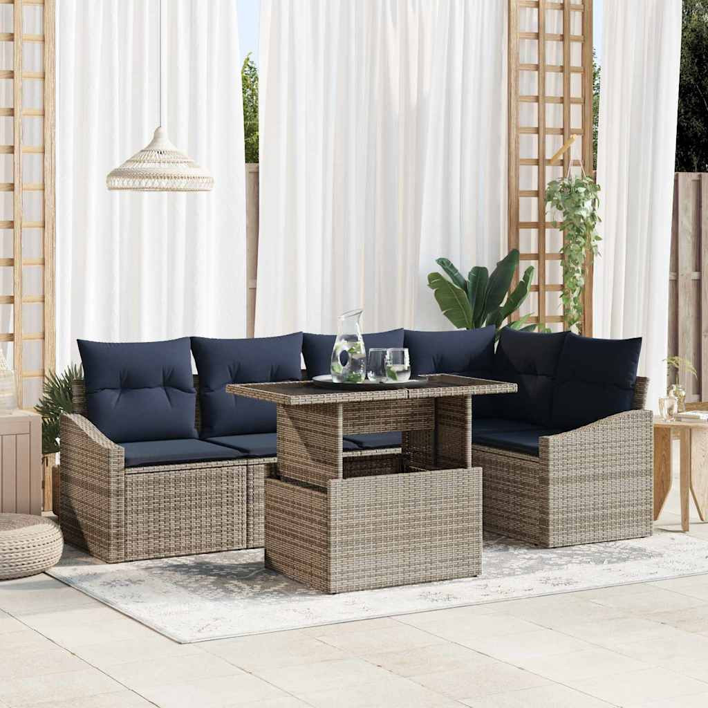 vidaXL Garten-Sofa-Set mit Kissen mit Kissen 6 pcs Grau und Marineblau