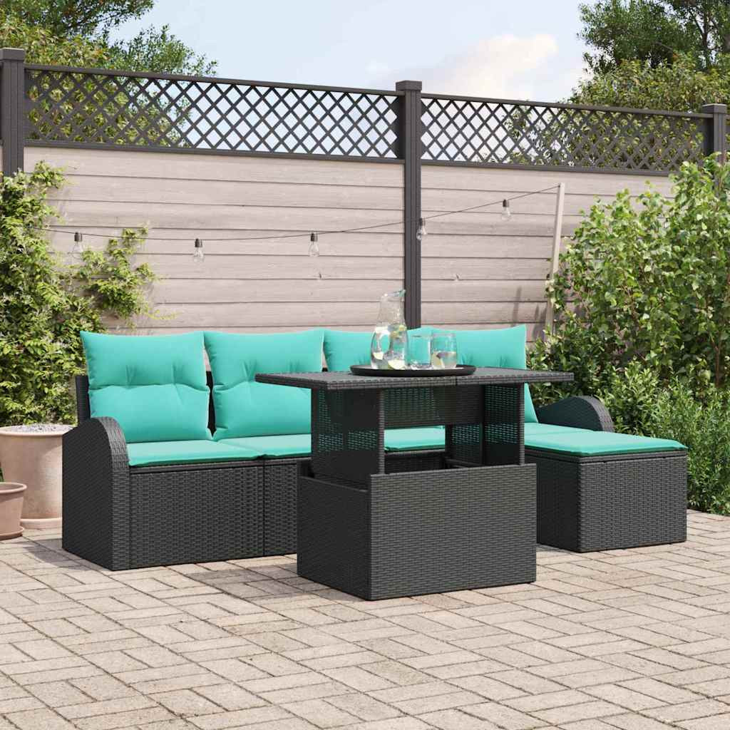 vidaXL Gartensofa-set mit Kissen 6 pcs Schwarz Poly Rattan
