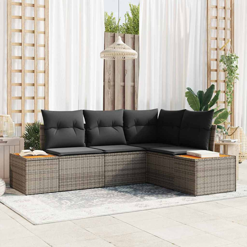 vidaXL Gartensofa-set mit Kissen mit Speicher 4 pcs Grau Polyrattan