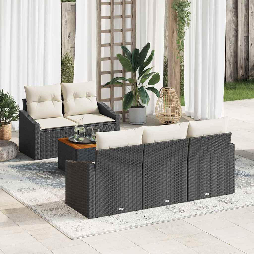 vidaXL Gartensofa-set mit Speicher 6 pcs Schwarz und Creme Poly-Rattan