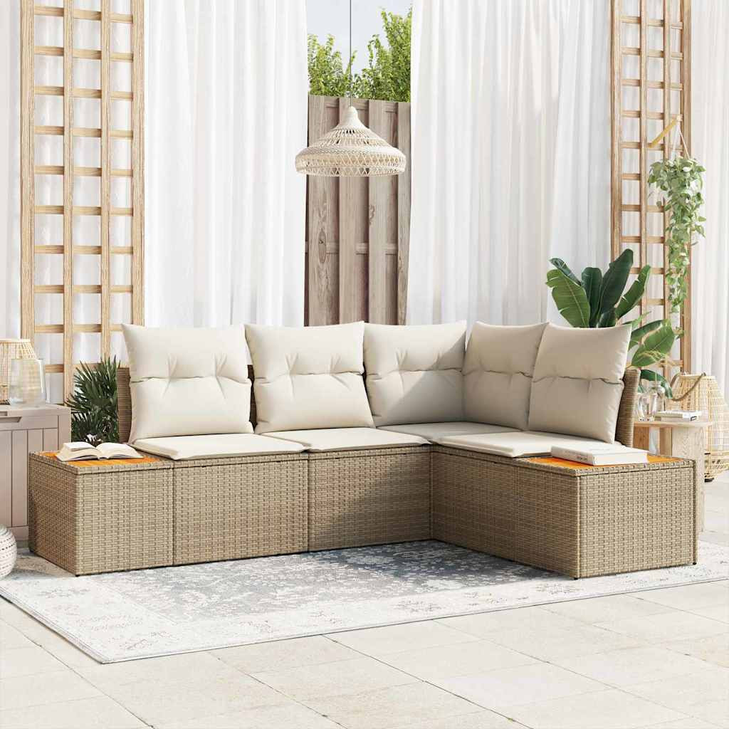 vidaXL Gartensofa-set mit Kissen 4 pcs Beige und Creme Polyrattan