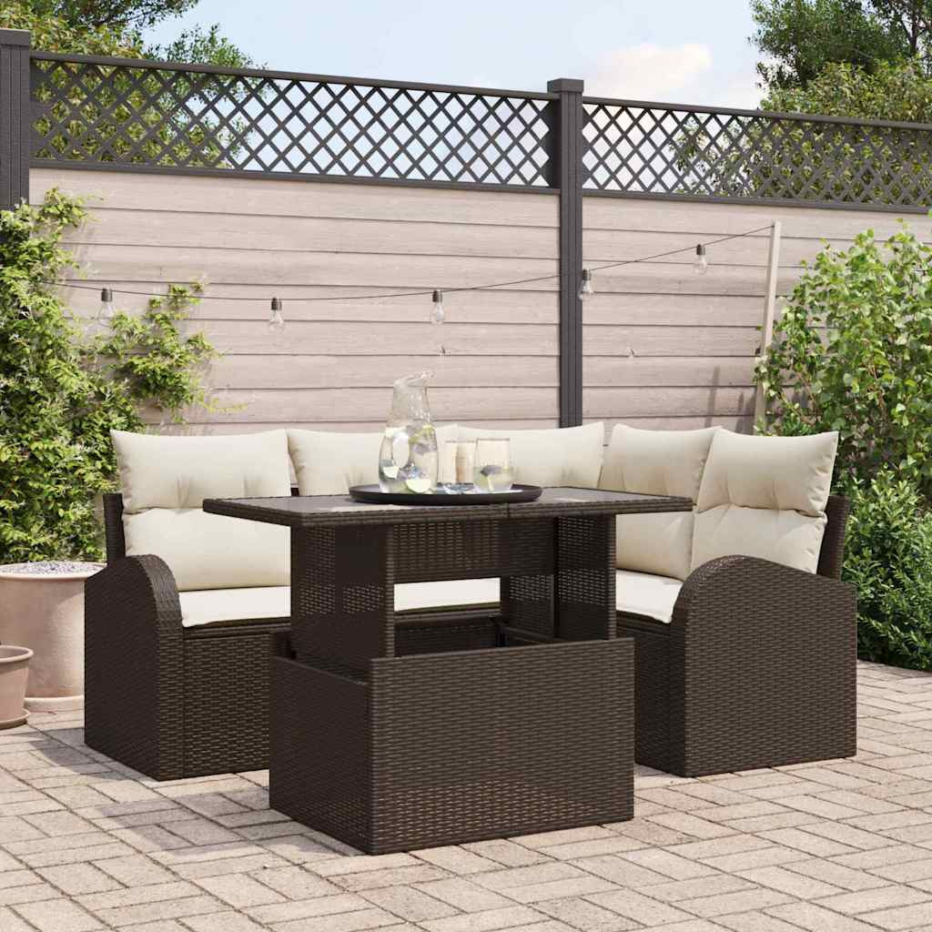 vidaXL Gartensofa-set mit Kissen mit Speicher 5 pcs Braun Poly Rattan