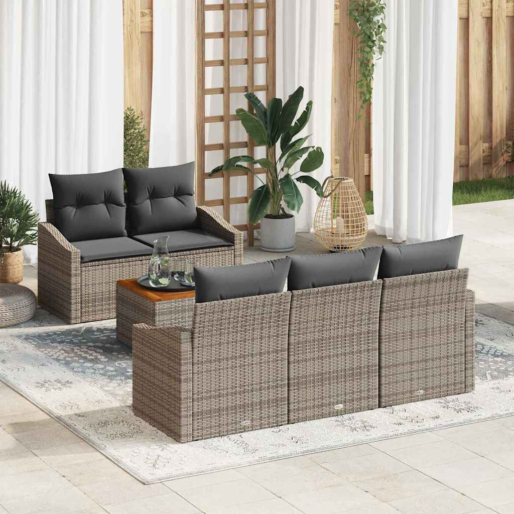 vidaXL Gartensofa-set mit Speicher 6 pcs Grau Poly-Rattan