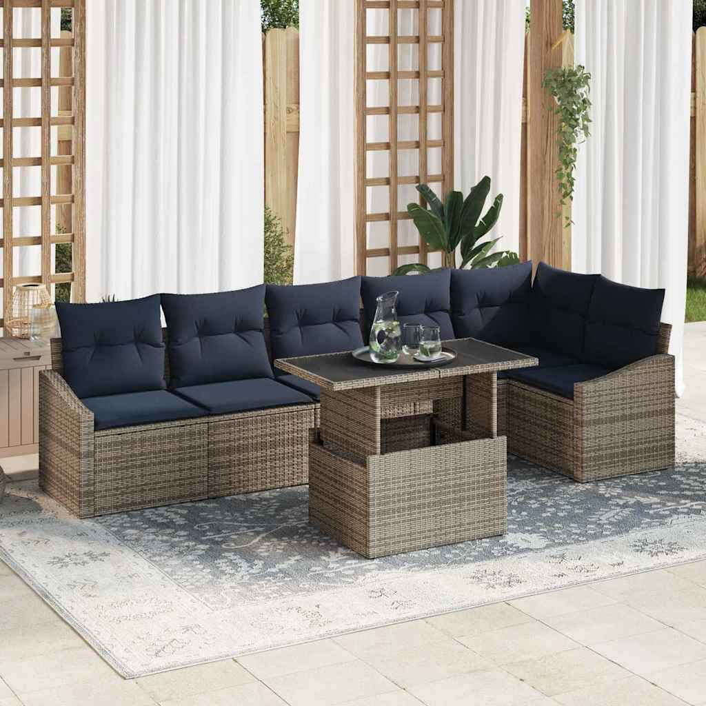vidaXL Garten-Sofa-Set mit Kissen mit Kissen 7 pcs Grau und Marineblau