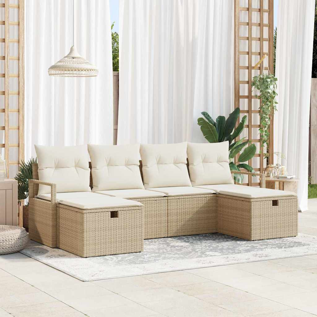 vidaXL Sofa Set mit Kissen 6 pcs Beige und Creme Poly-Rattan
