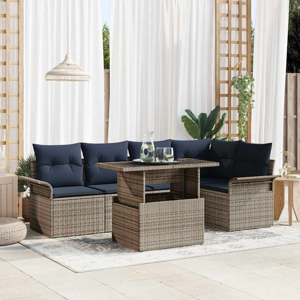 vidaXL Gartensofa-set mit Kissen mit Speicher 6 pcs Grau Poly Rattan