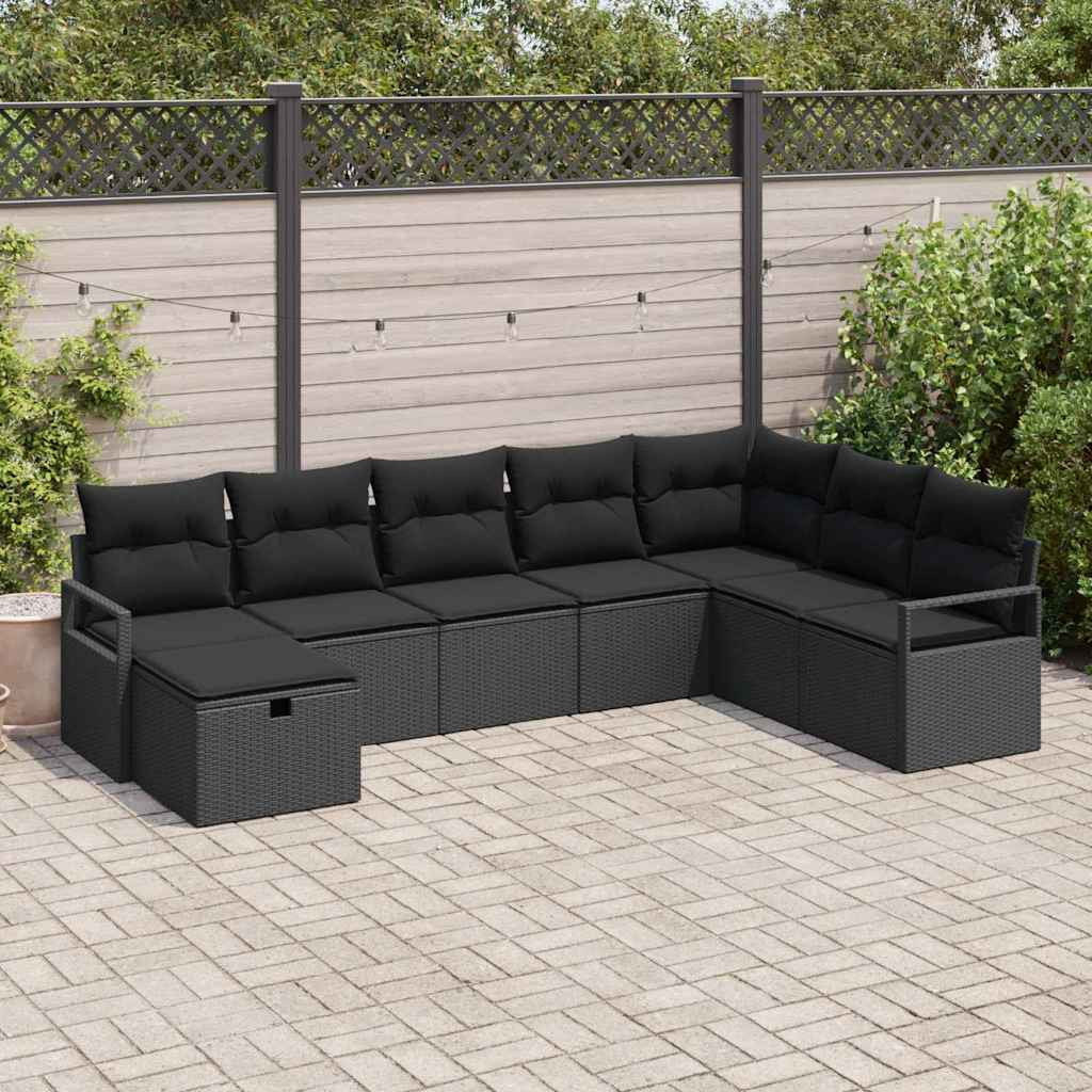 vidaXL Sofa Set mit Kissen mit Speicher 8 pcs Schwarz Poly-Rattan