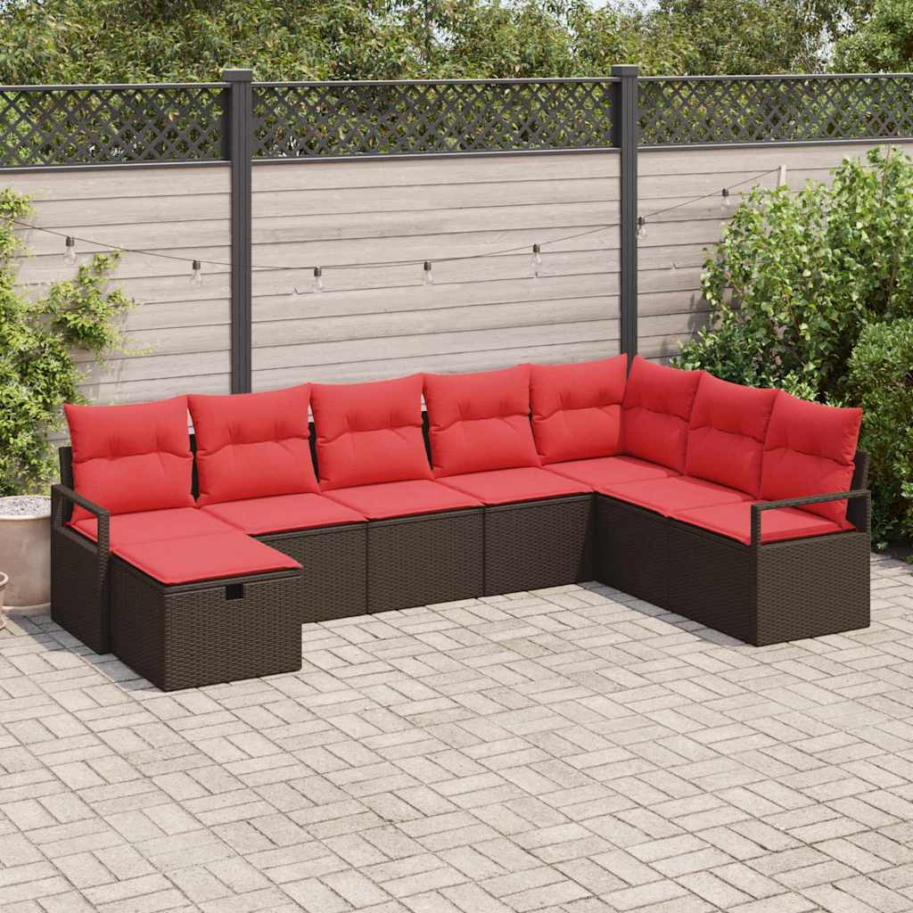 vidaXL Sofa Set mit Kissen mit Speicher 8 pcs Braun Poly-Rattan