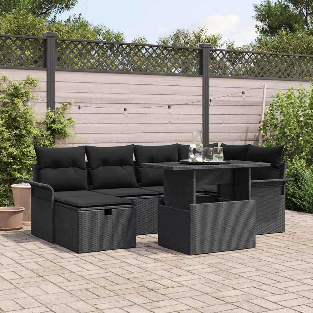 vidaXL Gartensofa-set mit Kissen 7 pcs Schwarz Poly-Rattan