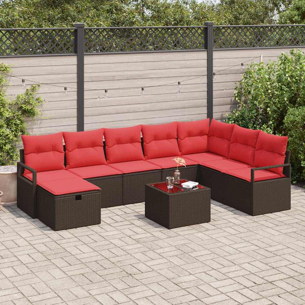 vidaXL Sofa Set mit Kissen mit Speicher 9 pcs Braun Poly-Rattan