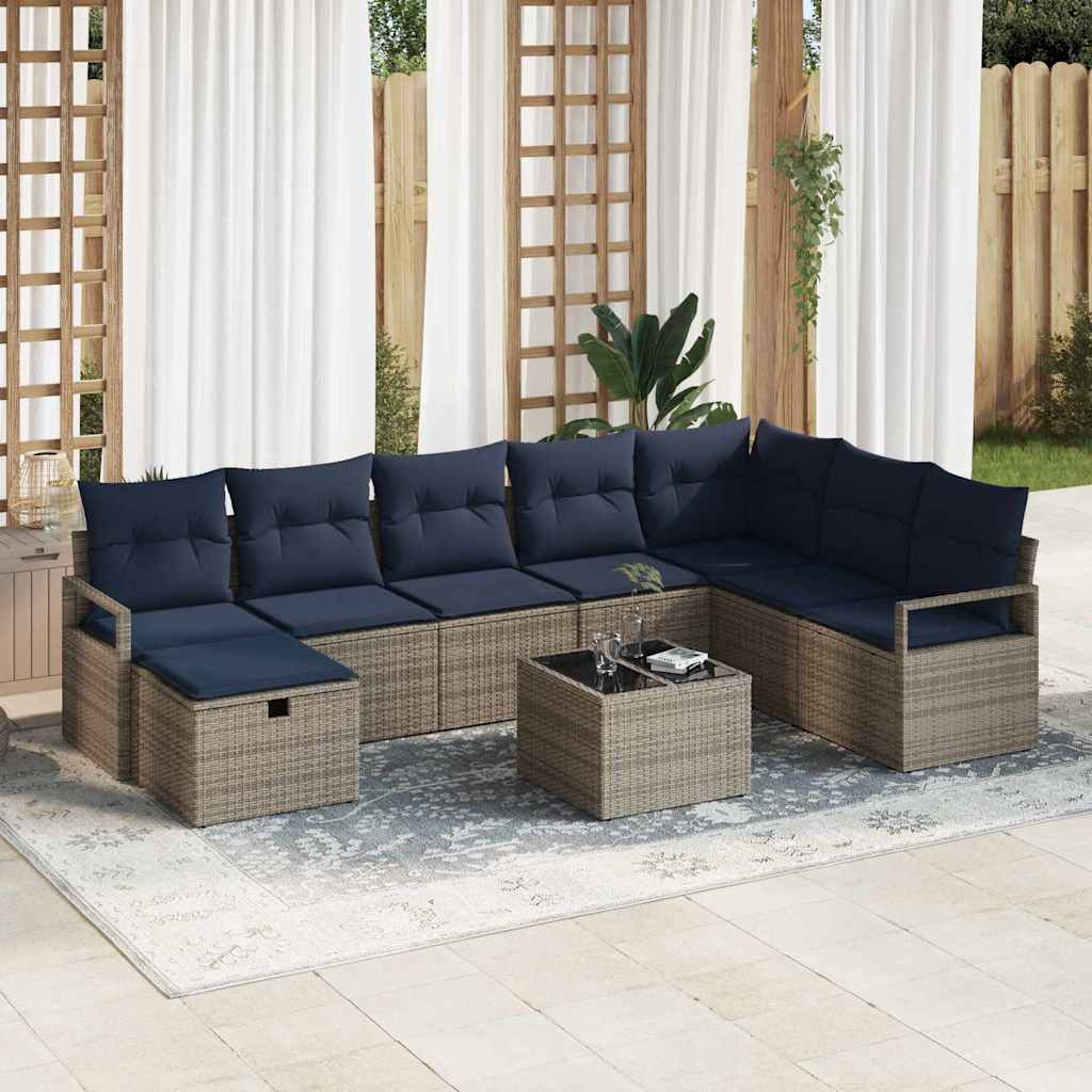vidaXL Sofa Set mit Kissen mit Speicher 9 pcs Grau Poly-Rattan