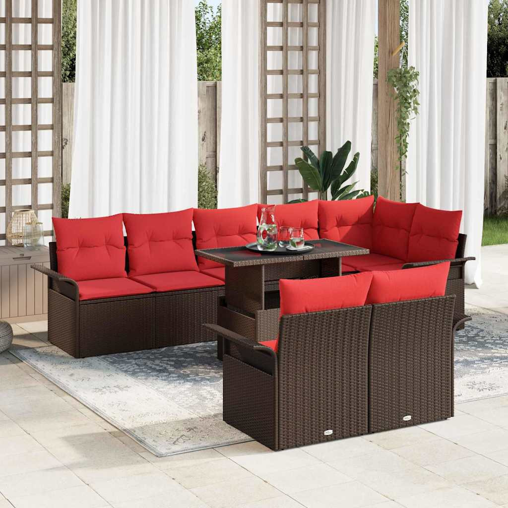 vidaXL Gartensofa-set mit Kissen mit Speicher 9 pcs Braun Poly Rattan