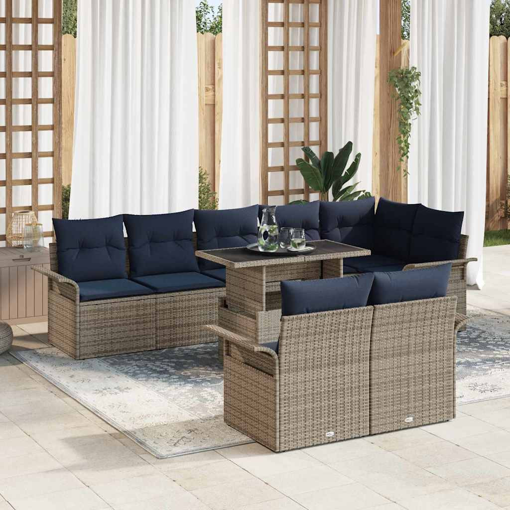 vidaXL Gartensofa-set mit Kissen mit Speicher 9 pcs Grau Poly Rattan