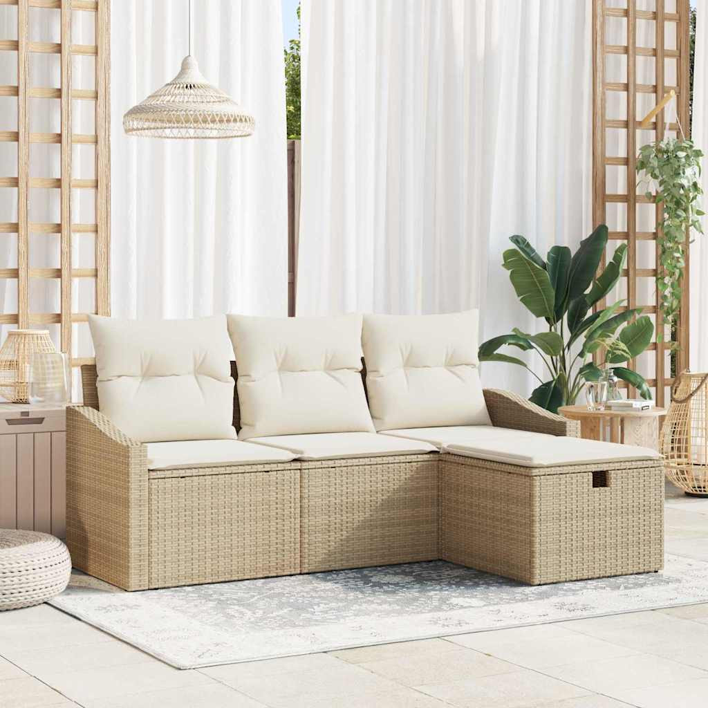 vidaXL Sofa Set mit Kissen mit Speicher 4 pcs Beige Poly-Rattan