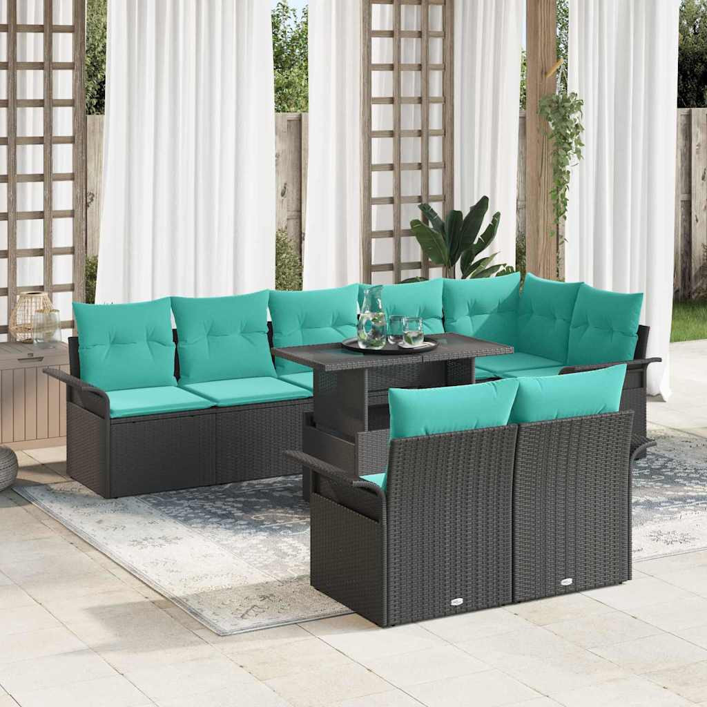 vidaXL Gartensofa-set mit Kissen mit Kissen 9 pcs Schwarz Poly Rattan