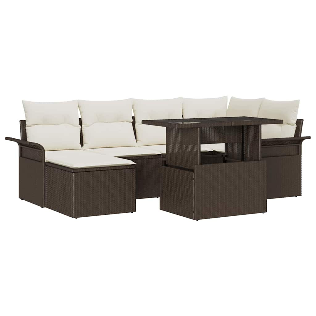 vidaXL Garten-Sofa-Set mit Kissen mit Speicher 7 pcs Braun Poly Rattan