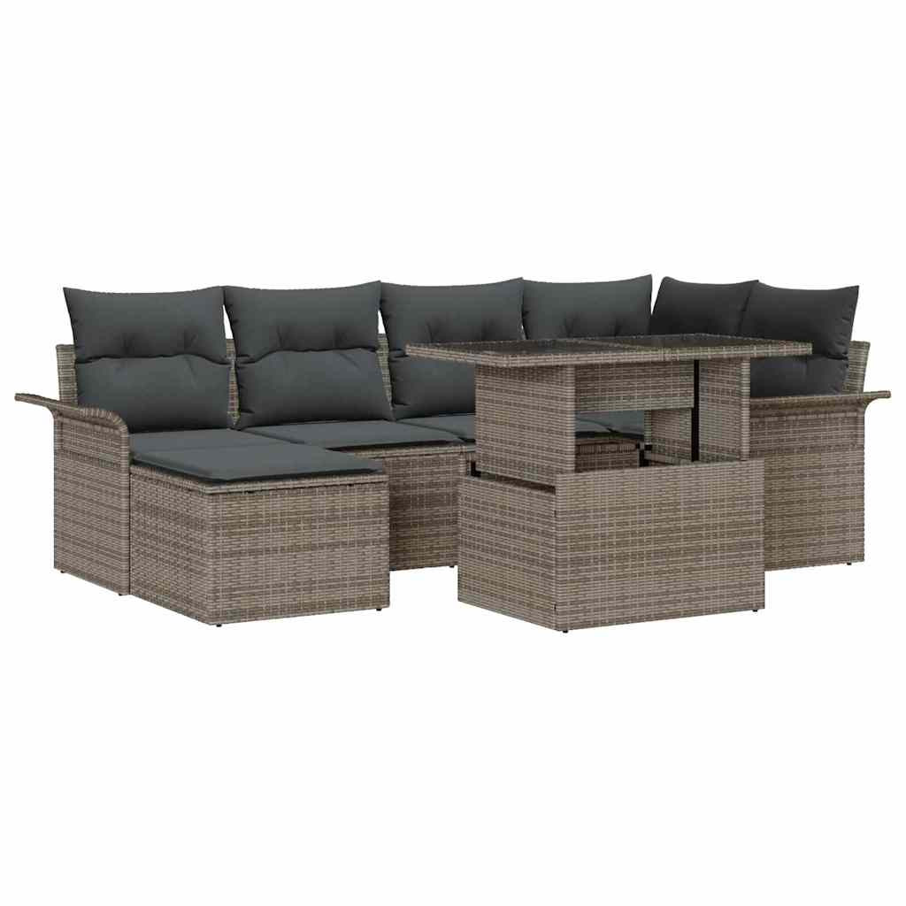 vidaXL Garten-Sofa-Set mit Kissen mit Speicher 7 pcs Grau Poly Rattan