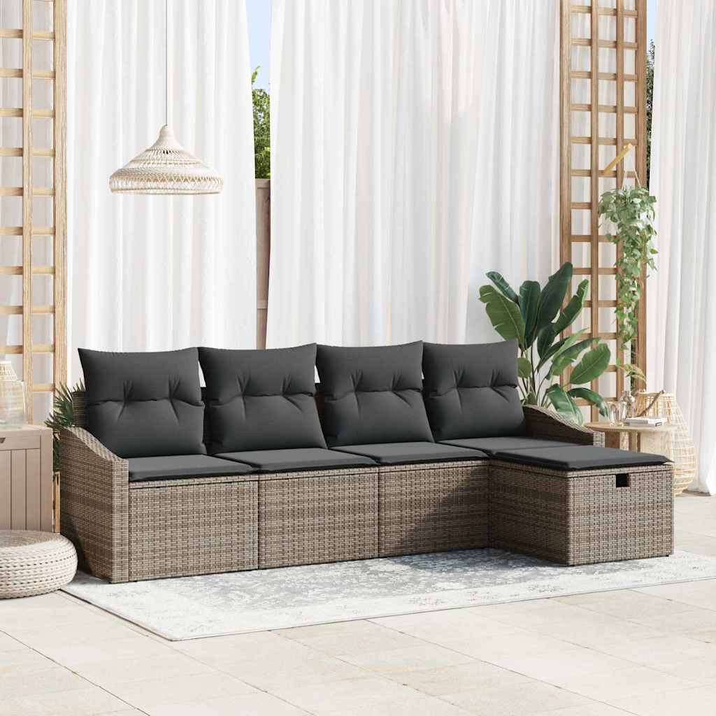 vidaXL Sofa Set mit Kissen mit Speicher 5 pcs Grau Poly-Rattan