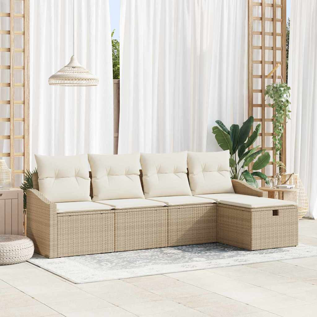 vidaXL Sofa Set mit Kissen mit Speicher 5 pcs Beige Poly-Rattan