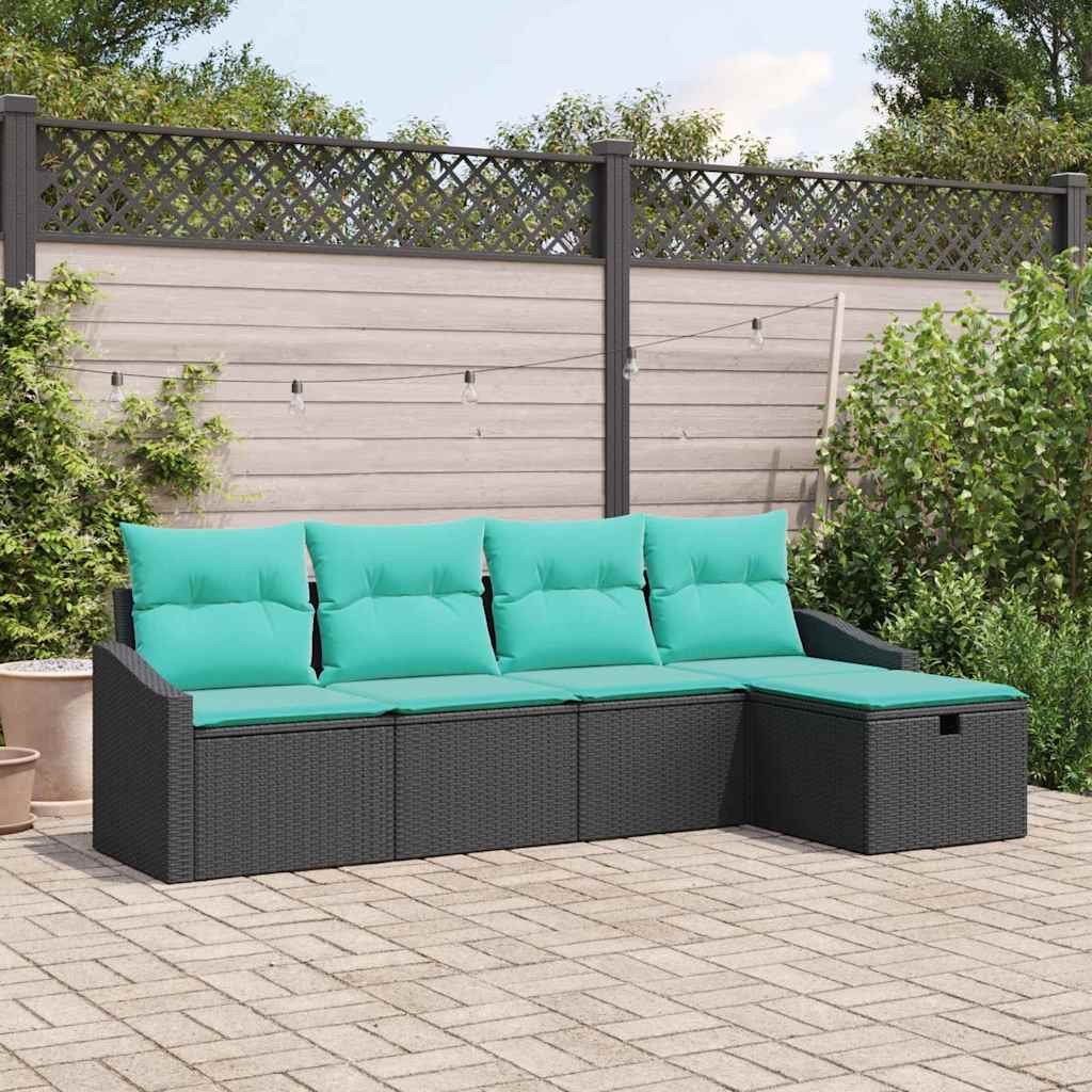 vidaXL Sofa Set mit Kissen mit Speicher Schwarz Poly-Rattan