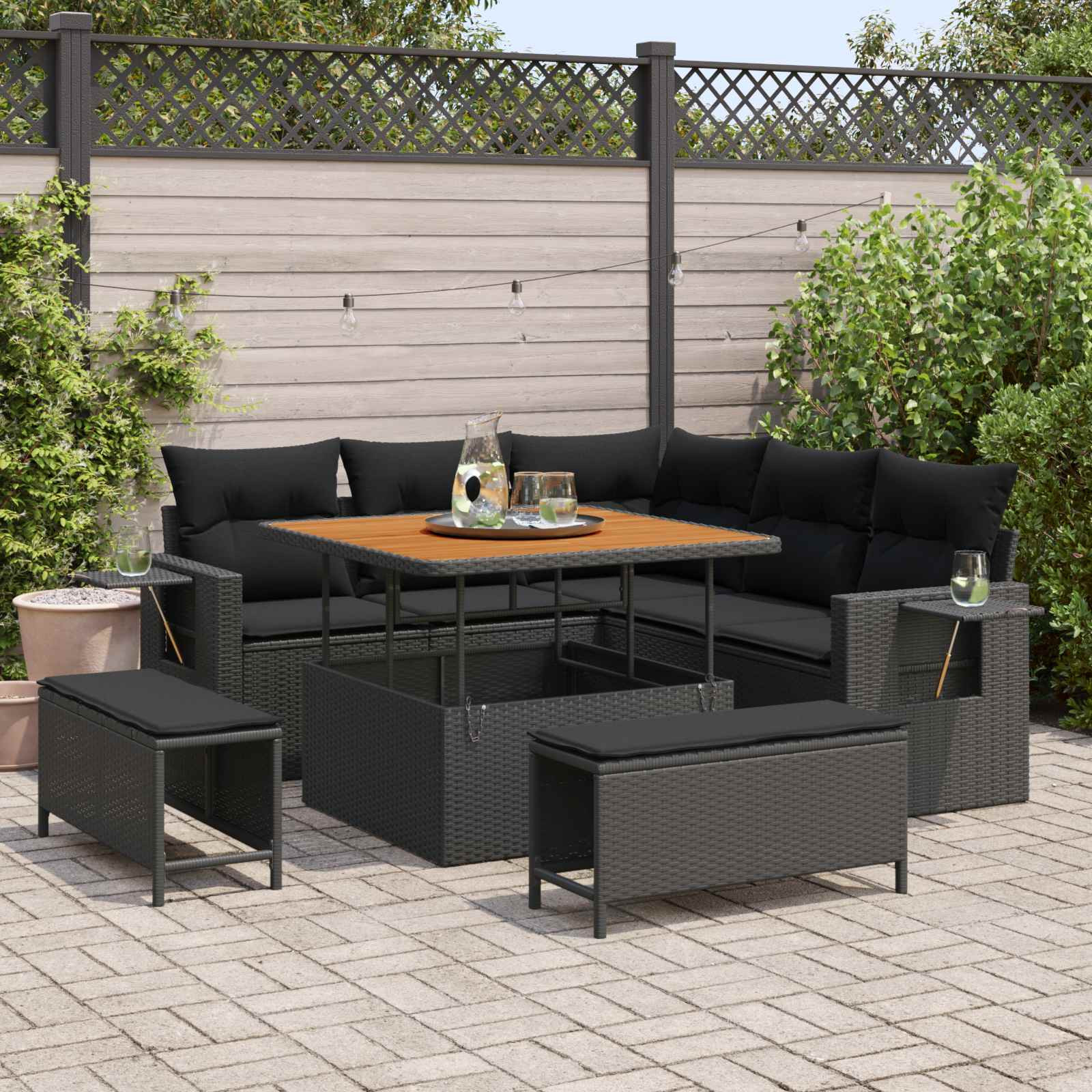 vidaXL Gartensofa-set mit Kissen 8 pcs Schwarz Poly-Rattan