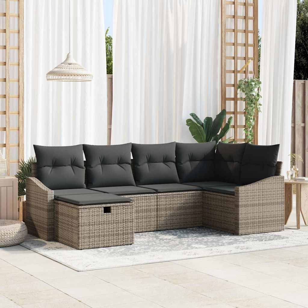 vidaXL Sofa Set mit Kissen mit Speicher Grau Poly-Rattan