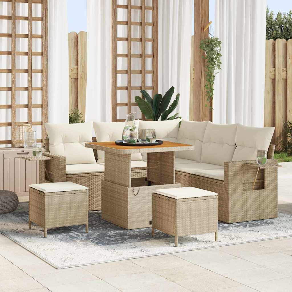 vidaXL Gartensofa-set mit Kissen 8 pcs Beige Poly-Rattan