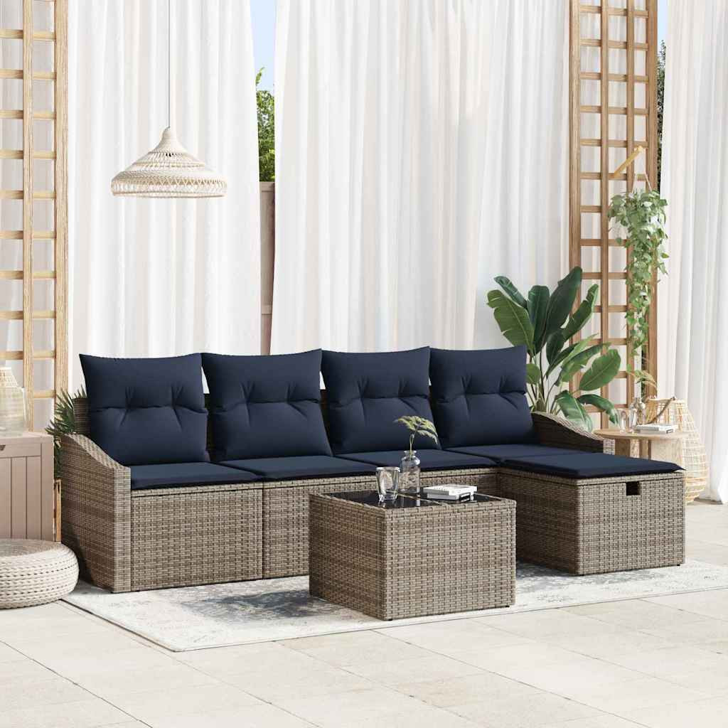 vidaXL Sofa Set mit Kissen 5 pcs Poly-Rattan