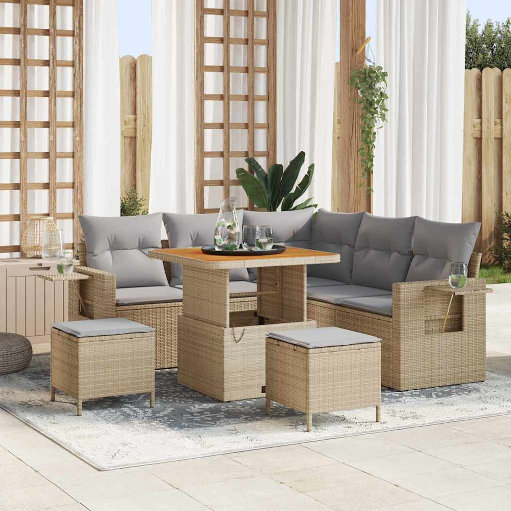 vidaXL Gartensofa-set mit Kissen 8 pcs Beige Poly-Rattan