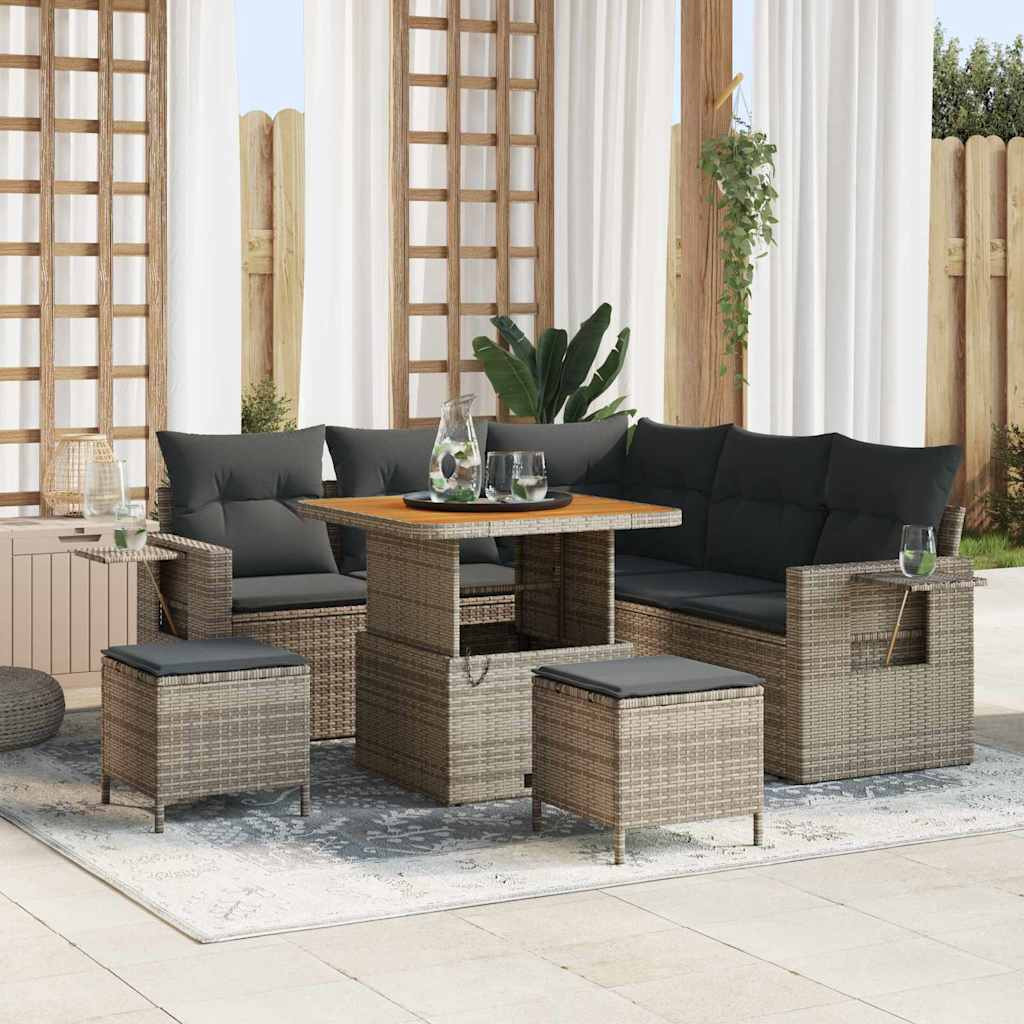 vidaXL Gartensofa-set mit Kissen 8 pcs Grau Poly-Rattan