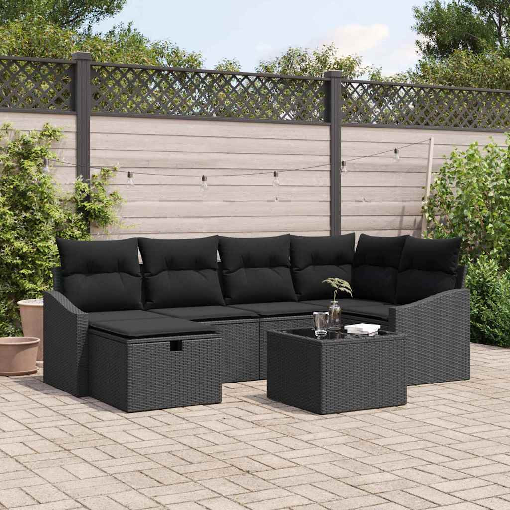 vidaXL Sofa Set mit Kissen mit Speicher Schwarz Poly-Rattan