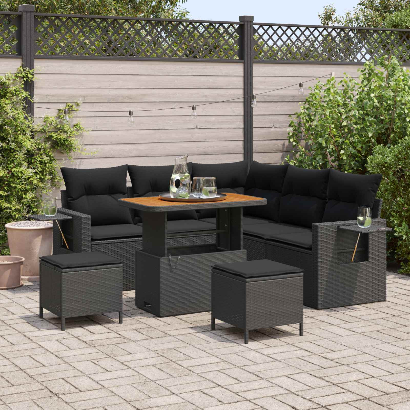 vidaXL Gartensofa-set mit Kissen 8 pcs Schwarz Poly-Rattan