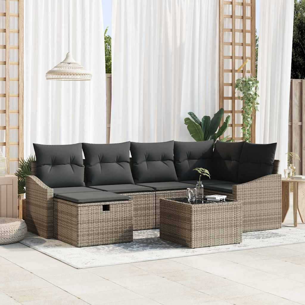 vidaXL Sofa Set mit Kissen 7 pcs Poly-Rattan