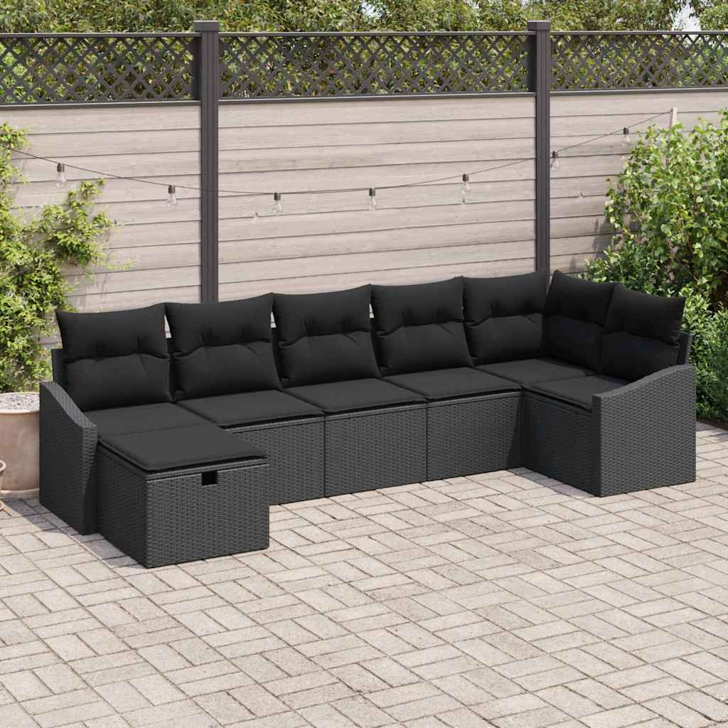 vidaXL Sofa Set mit Kissen mit Speicher Schwarz Poly-Rattan