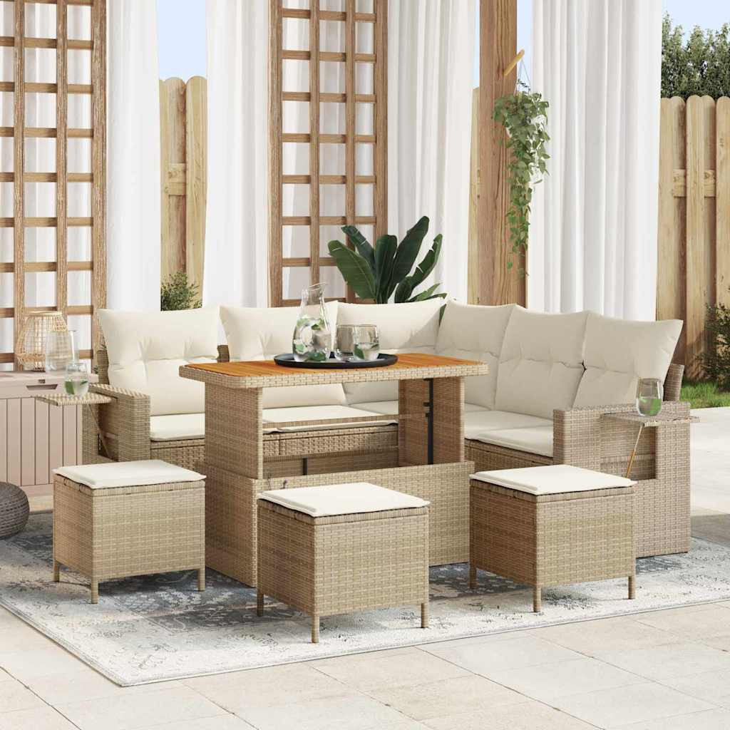 vidaXL Gartensofa-set mit Kissen 9 pcs Beige Poly-Rattan