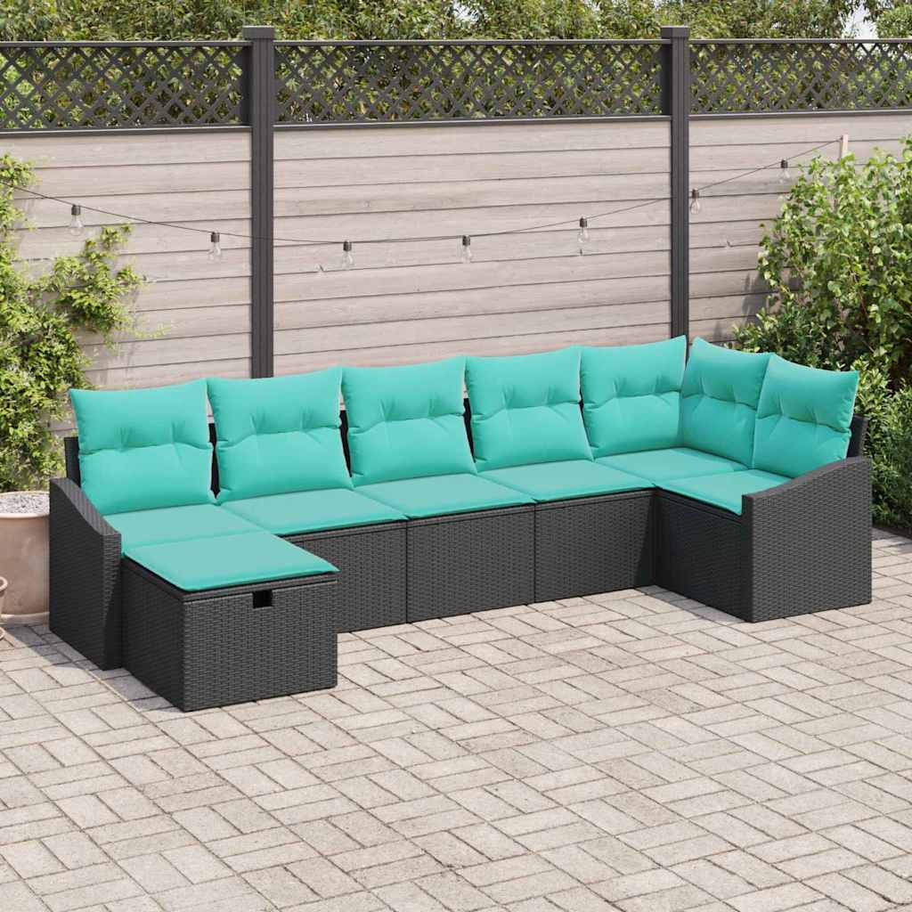 vidaXL Sofa Set mit Kissen mit Speicher Schwarz Poly-Rattan
