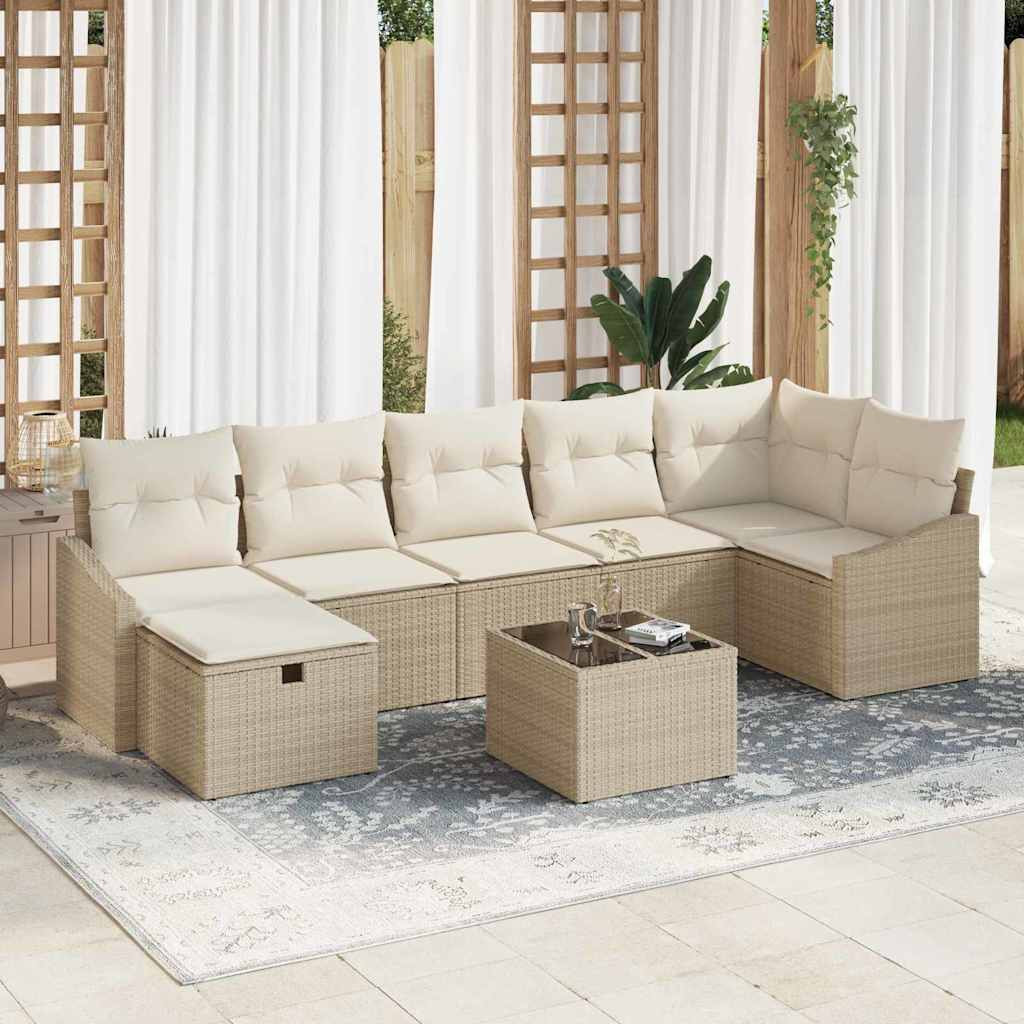 vidaXL Sofa Set mit Kissen mit Speicher Beige Poly-Rattan