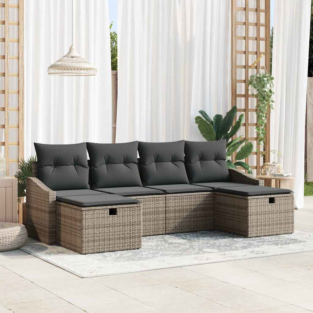 vidaXL Gartensofa-set mit Kissen mit Speicher 6 pcs Poly-Rattan