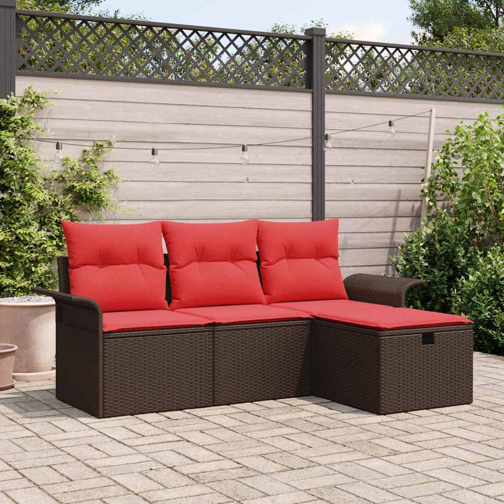 vidaXL Gartensofa-set mit Kissen 4 pcs Braun und Rot Poly-Rattan