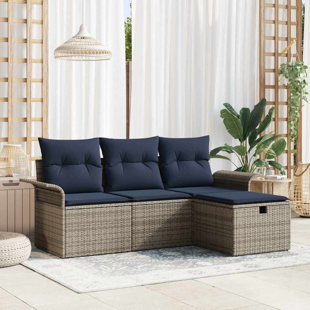 vidaXL Gartensofa-set mit Kissen 4 pcs Grau und Marineblau Poly-Rattan